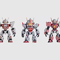 Three Robot Action Figures With Different Colors And Mecha Style Standing Together 3d model