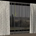 Elegant Layered Curtains with Floral Pattern Sheer Voile and Outdoor Scenery View