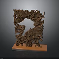 Unique Artistic Decorative Furniture With Abstract Hollow Brown Body And Orange Base