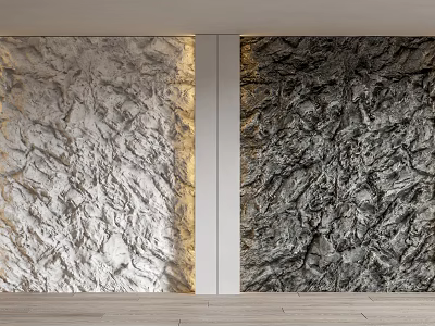 Two Different Textured Stone Walls In Modern Interior With Central White Divider And Wooden Floor 3d model