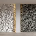 Two Different Textured Stone Walls In Modern Interior With Central White Divider And Wooden Floor