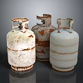 Rusty And Striped Metal Gas Cylinders As Household Living Supplies In Various Conditions