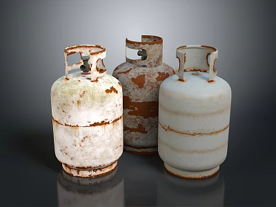 Rusty And Striped Metal Gas Cylinders As Household Living Supplies In Various Conditions 3d model