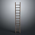 Tall Vertical Wooden Ladder With Simple Design On Gray Background