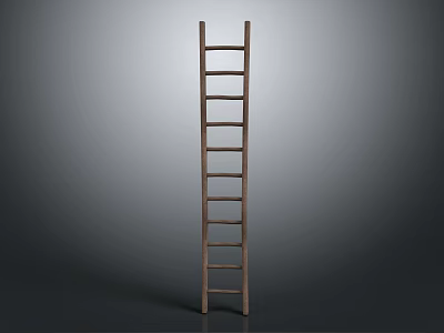 Tall Vertical Wooden Ladder With Simple Design On Gray Background 3d model