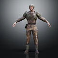 Detailed 3D Military Character With Green Shoulder Armor And Camouflage Uniform Standing Pose