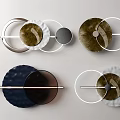 Modern Circular Wall Decor With Metal Rods And Marble Texture Elements 3d model