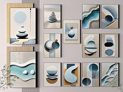 Sea Blue Decorative Painting Nordic Abstract Decorative Hanging Painting 3d model