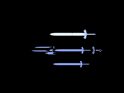 Collection Of Different White And Blue Swords On Black Background 3d model