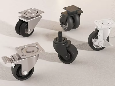 Durable Caster Wheels With Metal Base And Black Rubber Tires In Various Designs 3d model