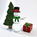 Christmas Decorative Ornament Set With Snowman Figure Green Pine Tree And Red Gift Box