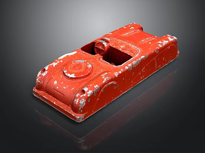Old Red Vintage Toy Car With Peeling Paint On Its Surface 3d model