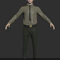 Game Movie Character 3D Model Wearing Green Uniform Shirt With Tie Hat And Pants