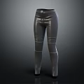 Slim Fit Gray Leather Leggings With Stitched Details And Waist Buckle