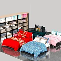 Bedding Store Display With Colorful Bed Sheets Pillows And Shelf Products 3d model