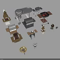 Diverse Outdoor Kitchen Appliances Including Grills Ovens Carts And Cooking Tools