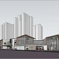 Modern Commercial Street With High Rise Buildings Glass Facade Design Shops Pedestrians And Street Traffic