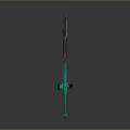 3D Rendered Fantasy Sword With Teal Blue Blade And Black Gold Hilt On Gray Background