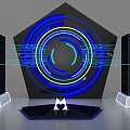 Futuristic Black Pentagon Structure With Blue White Circular Halos Connecting Lines And Heart Logo
