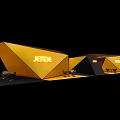 JTEKT Exhibition Booth Featuring Golden Yellow Structure Tables Chairs and Screens