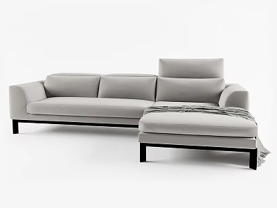 Modern Light Gray Sectional Sofa With Upholstered Fabric Black Legs And Ottoman 3d model