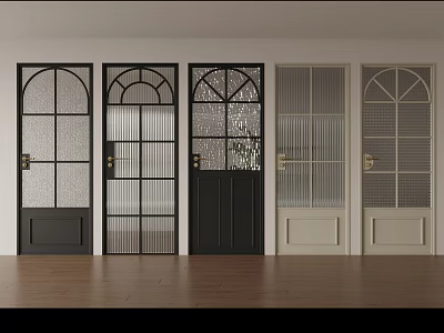 Different Interior Door Designs With Arched Glass Panels And Wooden Floor 3d model