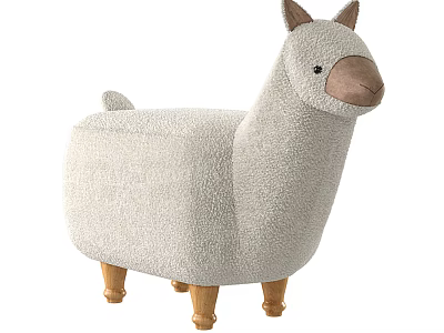 Cute Llama Shaped Fluffy Stool With Light Gray Fleece And Wooden Legs 3d model