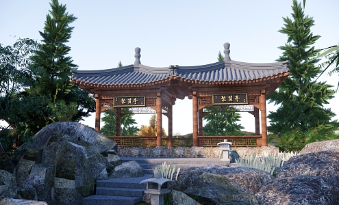 Chinese-style Pavilion Yuanyang Pavilion Ancient Pavilion Leisure Gallery Landscape Pavilion Hexagonal Pavilion Double-layer Pavilion Landscape Corridor Frame Leisure Pavilion Wooden Corridor 3d model