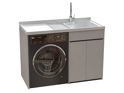 Modern Integrated Laundry Sink Cabinet With Washing Machine And White Countertop 3d model