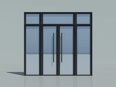 Modern Glass Double Door With Black Frame And Clear Panels Design 3d model