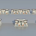 Different Style Architectural Building Models Featuring White Facades And Red Door Accents 3d model