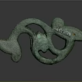 Ancient Bronze Clothing Accessory with Green Patina Dragon Snake Shape and Intricate Carved Patterns