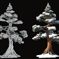 Tree Pit With Two Snow Covered Pine Trees And Snowy Ground 3d model