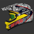 Buffalo Motorcycle Helmet With Colorful Graphics Yellow Accents And Green Visor