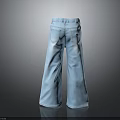 Light Blue Wide Leg Jeans Back View With Pockets Casual Denim Style 3d model