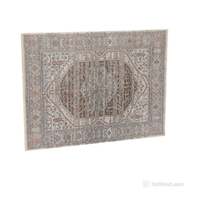 Traditional Square Rug With Intricate Patterns Neutral Tones And Decorative Border 3d model