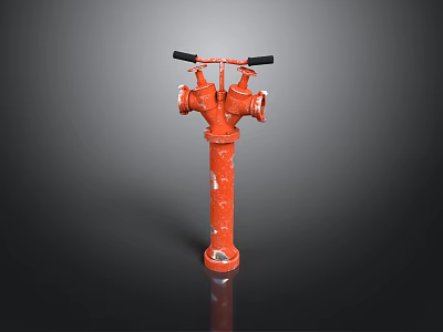 Red Rusty Fire Hydrant With Black Handles And Two Outlets On Dark Background 3d model