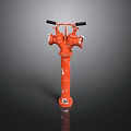 Red Rusty Fire Hydrant With Black Handles And Two Outlets On Dark Background