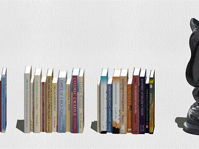 Decorative Ornament Set With Row of Colorful Books and Black Sculpture 3d model