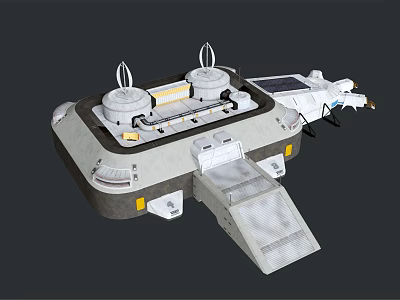 Futuristic Sci Fi Platform With Dual Antenna Structures Ramp Solar Panel And Mechanical Parts 3d model
