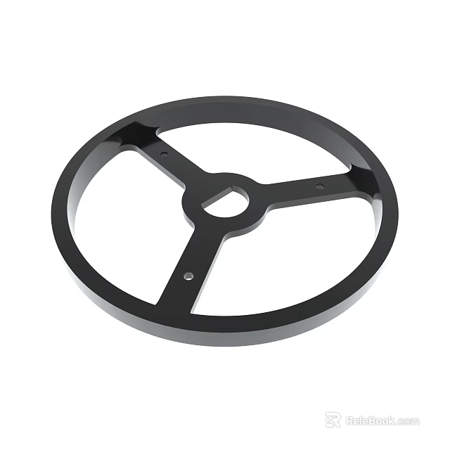 Black Round Mechanical Handwheel With Three Spokes And Central Hole 3d model 