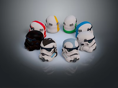 Colorful Star Wars Clone Trooper Helmets with Various Colors and Unique Designs 3d model