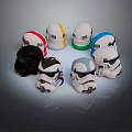 Colorful Star Wars Clone Trooper Helmets with Various Colors and Unique Designs