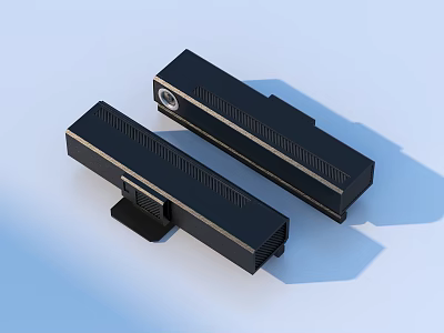 Modern Black Elongated Household Items With Striped Vents And Circular Component Design 3d model