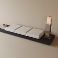 Modern Three Seater Sofa With Black Base White Cushions And Side Lamp On Light Wall 3d model