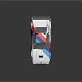 BMW Race Car With White Body Blue Red Purple Stripes Number 1 And Rear Spoiler