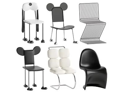 Modern Stylish Dining Chairs With Unique Designs Metal Frames And Various Shapes 3d model