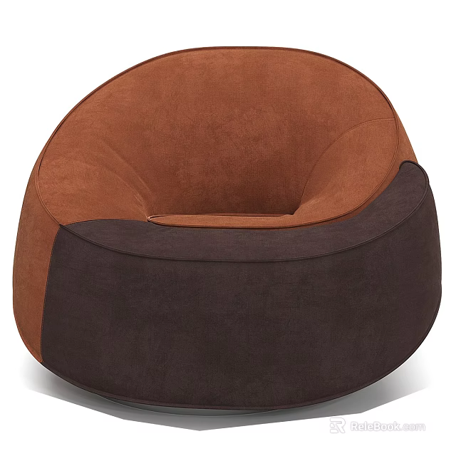 Comfortable Modern Single Seater Bean Bag Chair In Brown And Dark Brown Plush Fabric 3d model 