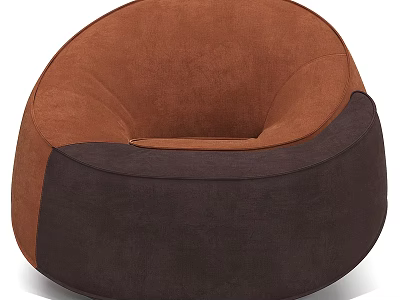 Comfortable Modern Single Seater Bean Bag Chair In Brown And Dark Brown Plush Fabric 3d model