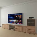 Modern Living Room Wooden TV Stand with Storage Drawers and Glass Doors